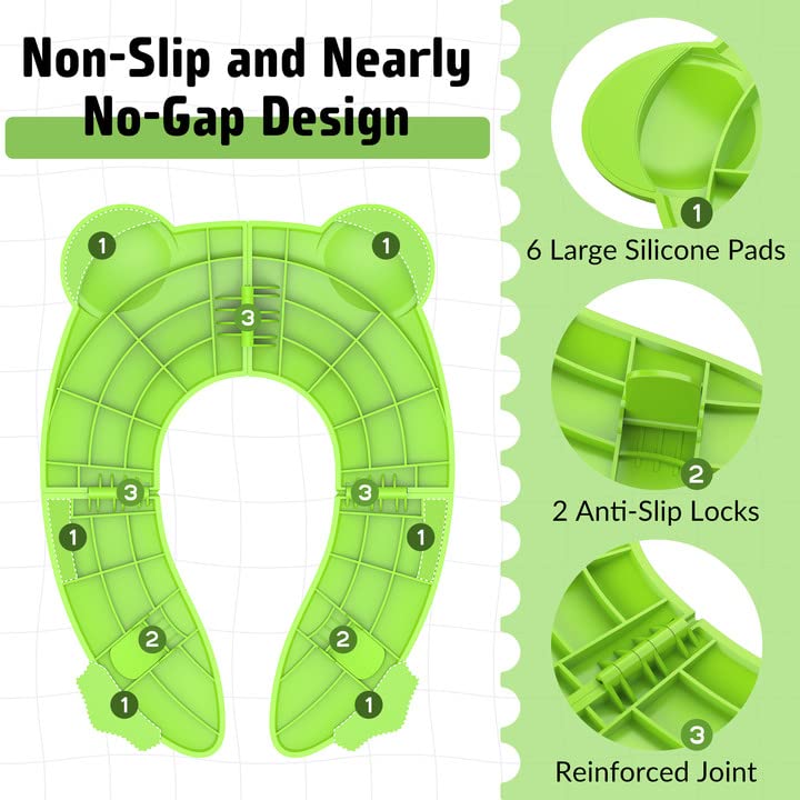 Maliton Portable Potty Seat for Toddler Travel - Foldable Non-Slip Potty Training Toilet Seat Cover for Boys Girls, Baby Kids with Drawstring Bag (Green Frog) - Image 3